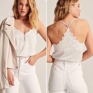 Brand new NWOT Abercrombie & Fitch white lace trim satin bodysuit